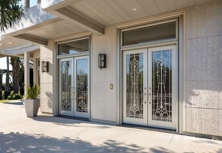 Lightweight aluminum entrance and balcony doors in custom sizes and finishes.
