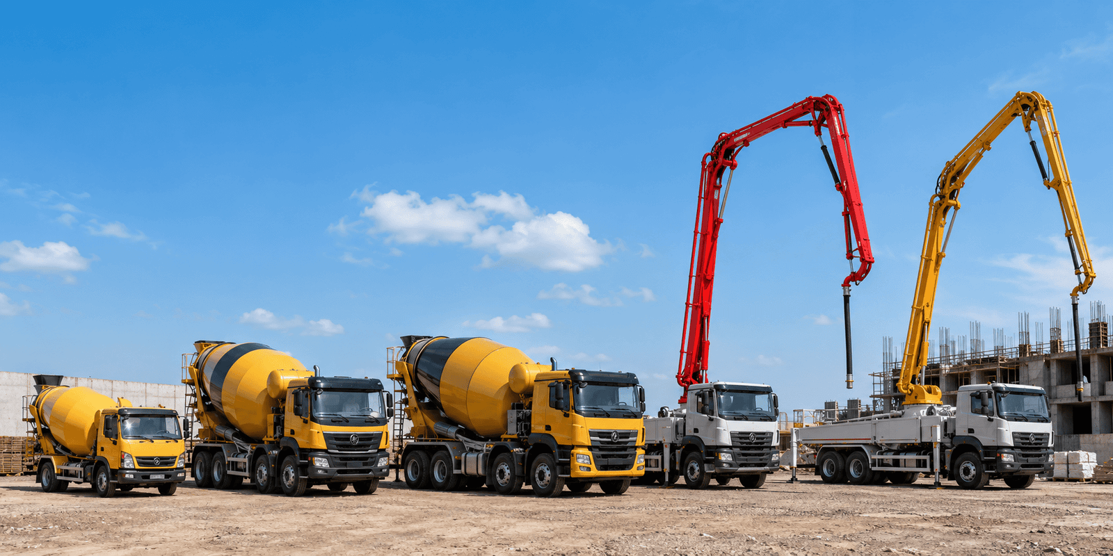Construction vehicles under a bright sky