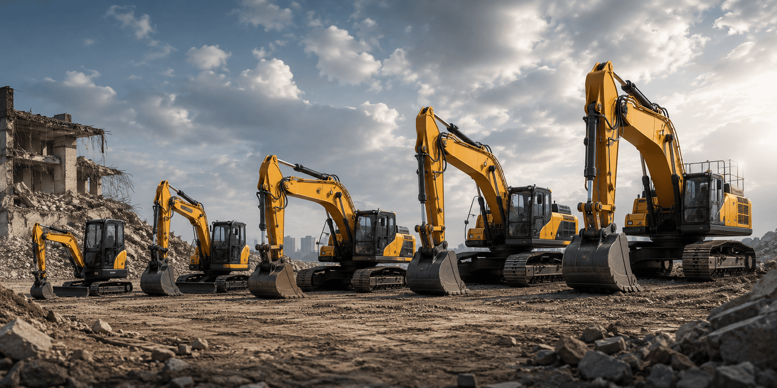 Construction site with towering excavators