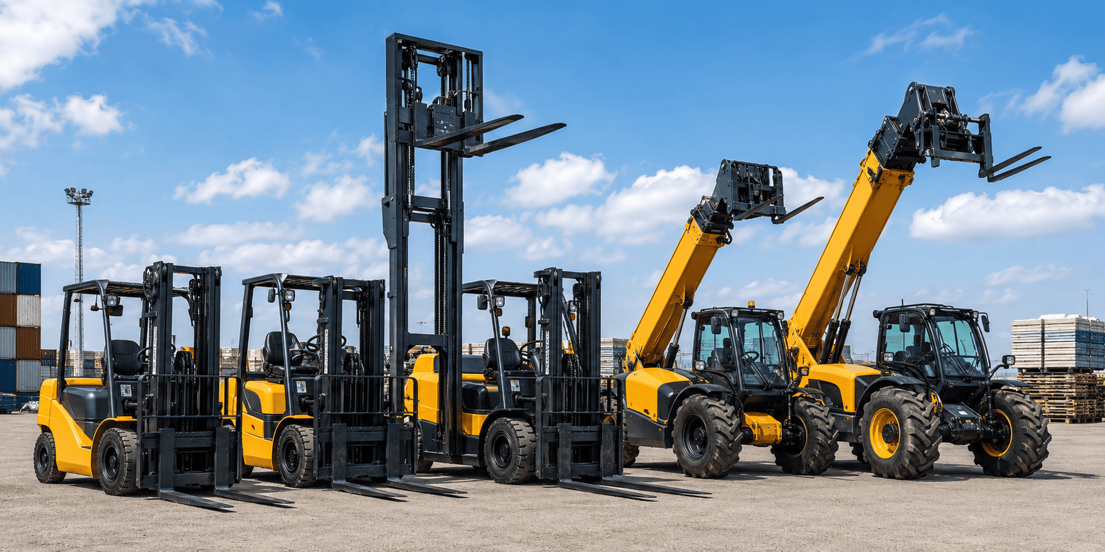 Industrial equipment lineup under blue sky