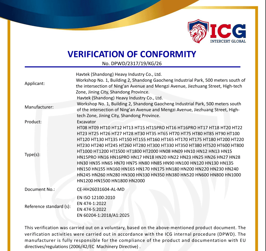 VERIFICATION OF CONFORMITY Certificate