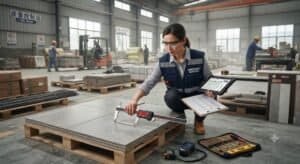 Independent quality inspection of construction materials in a Chinese factory before shipment