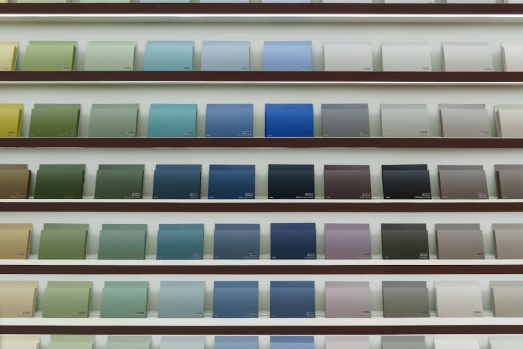 Material and colour swatches laid out for sample approval